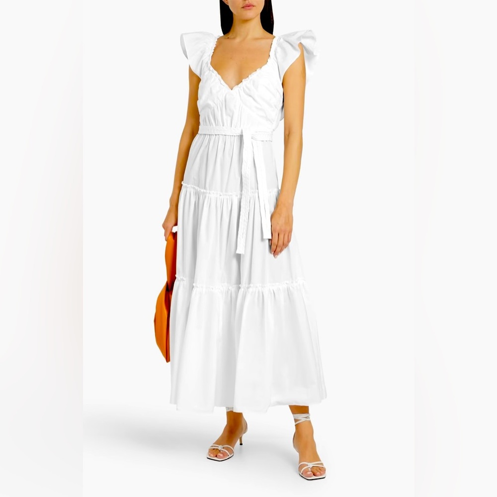 DEREK LAM 10 CROSBY Anastasia Ruffle Maxi tiered cotton poplin Dress in White 4